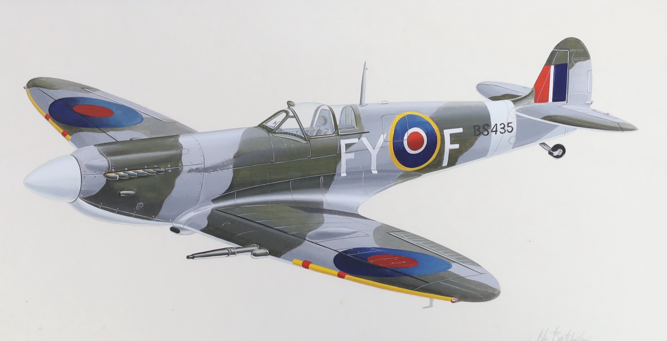 John Henry Batchelor MBE (1936-2019), Civil and military aviation including Spitfire IX, 611Sqd 1942, gouache and watercolour on paper (6), largest 49 x 33cm, Please note this lot attracts an additional import tax of 5%